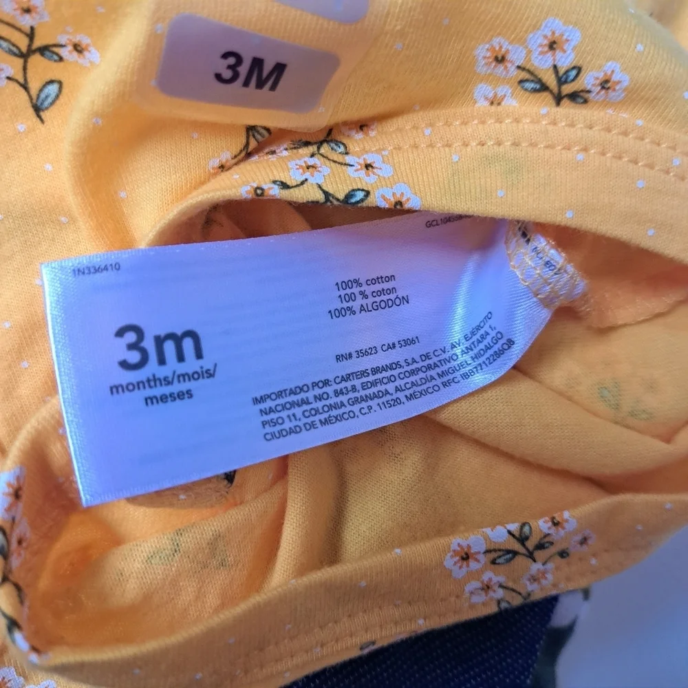 4 Pack)Carters Baby Girl Sz 3 Months Yellow White Daisies Bodysuit‎ Pants Cotton
